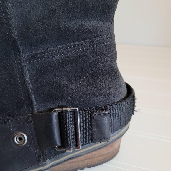 Sorel Slimshortie Boots Size 7 Black Suede and Leather Moto Buckle Pull On - Picture 8 of 14